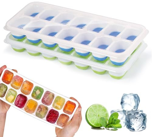 2 Pièces bacs à glaçons en silicone avec couvercle,Moule à Glaçons, Sans BPA,bacs à glaçons carrés faciles à retirer