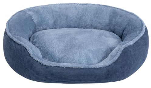 Hollypet Letto per Gatti, Cuccia Rotondo per Gatti e Cani di Piccola Taglia, Morbido Letto per Dormire Cuscino Traspirante per Animali Domestici, Blu-Grigio(55 * 50 * 15cm)