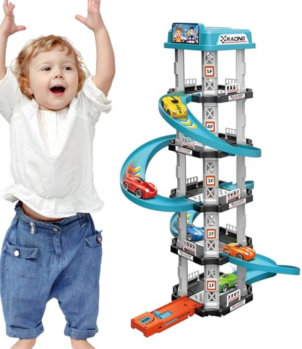 Garage Playset - Car Garage | Toy Garagee for 3 Years | Multi-Floor Parking Toy Toy Storage Toy Traffice Two Way Rample 2 Racing Cars Lift and An Imaginary Role Play Much More