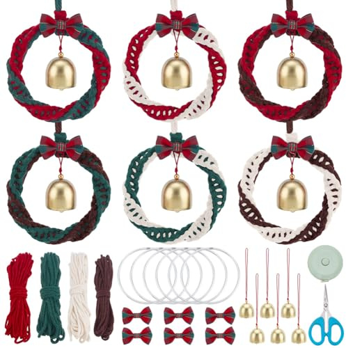 ORIGACH 6 Set DIY Macrame Christmas Wreath Kits for Adults Beginners Handmade Macrame Wreath Ornaments for Christmas Tree Boho Hand Woven Holiday Home Decorations