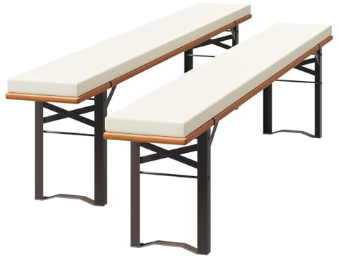 Bench Seat Cushion 180x25cm with Removable Washable Linen Cover – Non Slip Garden Pad for Outdoor Patio, Beer Table Set, Dining, Indoor Sofa Or Window(2er,220CM)