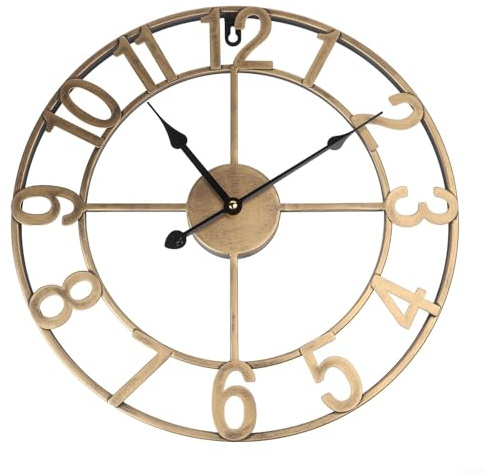 Besttoolifes Horloge murale d'extérieur de style rustique – Horloge murale d'extérieur en métal résistante aux intempéries pour jardin, véranda et piscine, horloge extérieure silencieuse à grand