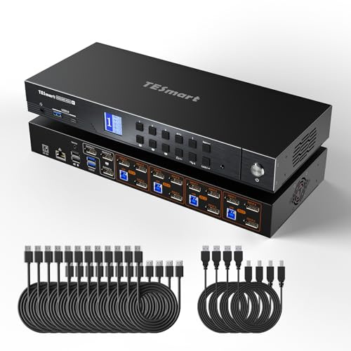 TESmart 4K @ 144Hz DisplayPort KVM Switch 4 PC 3 Monitores, USB 3.0 DP1.4 8K @ 60Hz KVM Conmutador Triple monitor DockingStation para ordenador portátil, emulador EDID, red Gigabit, conmutador