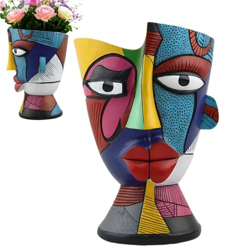 Maceta de maceta de cara abstracta – Contenedor de cara de resina, decoración de mesa, contenedor de resúmenes, pieza de arte de oficina | Ornamento estético para el hogar, para balcón, alféizar de la
