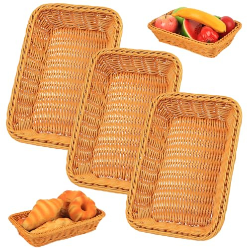 Set di 3 Cestino Pane da Tavola, Porta Pane da Cucina, Cestini Vimini, Cestini Regalo per Frutta, ristoranti, servizio di cibo, domestica (30 x 20 x 7 cm)