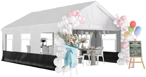 Outsunny Carpa para Fiesta 4x6 m Estructura Acero Galvanizado Gris y Blanco