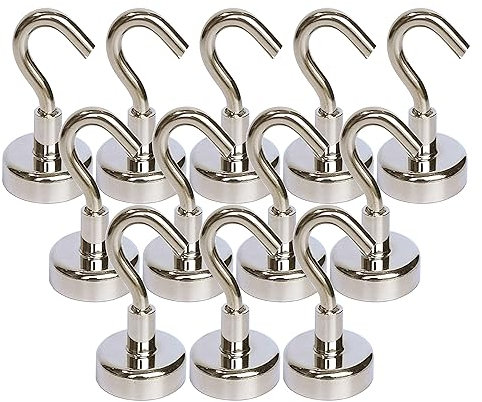 Magnetpro Magnetic Hooks 18 lbs Super Suction Strong Magnet Neodymium Hanging Mighty for Doors, Cabinets, Ceiling, Fixtures, Industrial Fixtures (12 Pack)