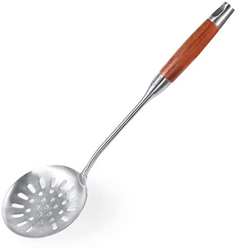 Newness Schaumlöffel 39.5 cm, Edelstahl, Schaumkelle Schöpflöffel mit Holzgriff, Spülmaschinengeeignet