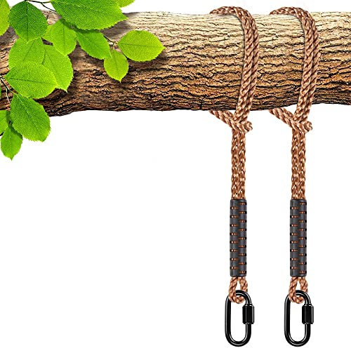 SELEWARE Lot de 2 sangles de hamac, corde de balançoire d'arbre, kit de corde de suspension pour chaise hamac avec mousqueton pouvant supporter jusqu'à 453,6 kg, pour aire de jeux extérieure