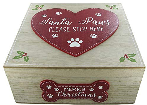 Global Designs Dog Christmas Eve Box Santa Paws Please Stop Here Gift Keepsake Dog Treats Chest