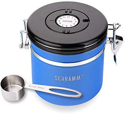 Schramm® Kaffeedose 1200 ml in 10 Farben mit Dosierlöffel Höhe: 12cm Kaffeedosen Kaffeebehälter aus Edelstahl, Farbe:blau