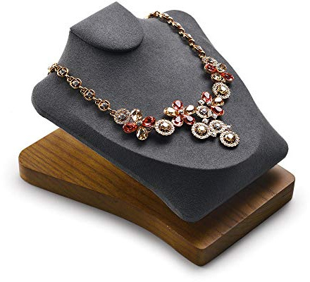 Oirlv Solid Wood Necklace Display Bust Showcase Jewelry Display Stand (Grey)