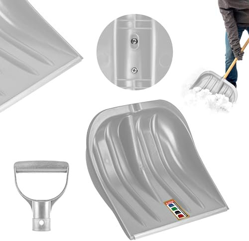 KADAX Pelle à neige de 49 cm de large, pelle à neige sans manche, pelle à neige, pelle à neige en plastique, pelle à neige (1, argent avec bord en aluminium)