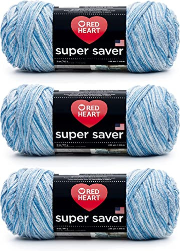 Red Heart Super Saver Yarn for Crocheting & Knitting, Lapis, 3-Pack