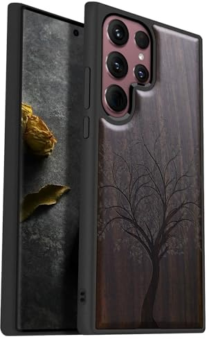 Carveit Coque pour Galaxy S22 Plus Étui de [Artistique Bois Sombre] [Pare-Chocs en TPU Souple] Protection de Téléphone Portable Compatible avec Samsung S22 Plus Coque Bois (Arbre feuillu)