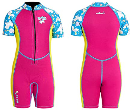YuanDiann Muta corta in neoprene per bambini, 2,5 mm, termica, per bambini, a maniche corte, con chiusura lampo, per nuoto, surf, costume da snorkeling, colore: viola, rosso, taglia 1# M