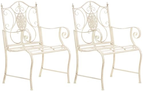 CLP 2er Set Gartenstühle Punjab im Landhausstil I Eisenstuhl lackiert und wetterfest I Gartensessel besonders stabil, Farbe:antik-Creme