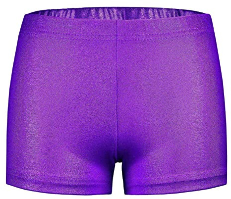 SEAUR Short Gymnastique Métallique pour Fille Caleçon de Danse Ballet Enfant Verni Brillant Leggings Court de Yoga Gym Patinage Sportwear Violet - 11-12 Ans