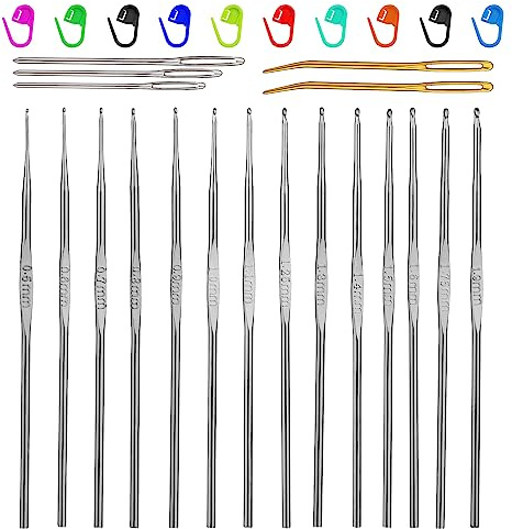 0,5-1,9 mm Crochets, 14 Tailles De Crochets Ergonomiques En Fer Avec Aiguille à Gros Yeux Et Marqueurs De Point Clip Aiguilles à Crochet Extra Longues Pour Les Débutants En Dentelle