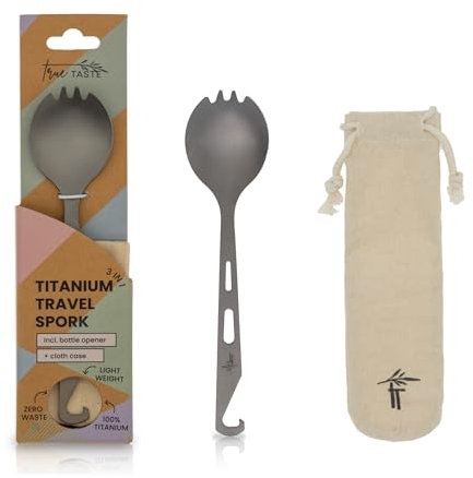 TRUETASTE® 3in1 Göffel Titan Spork| Campingbesteck Göffel Titan - Outdoor Besteck für Unterwegs | Spork Titan | Titan Besteck | Besteck Outdoor | Perfektes Reisebesteck für Camping und Abenteuer (1)