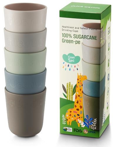 Dulce Worlds BIO ZUCKERROHR Kleinkindbecher 300 ml, 5 Stück - LFGB & USDA Zertifizierter Kinderbecher - BPA Frei - Spülmaschinenfest, Wiederverwendbar, Unzerbrechlich – Graublau