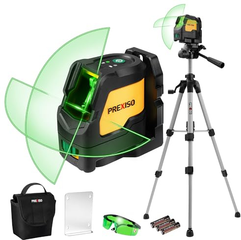 Prexiso Laser Level with Tripod, IP54 Professional 150 Wide Angle - 100Ft Cross Laser Line Tool for Construction, Ceiling Alignment, Floor Tile