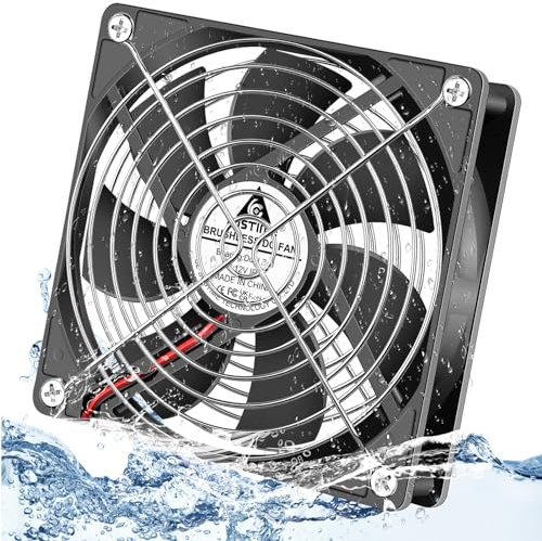 GDSTIME 120mm x 25mm 12V DC IP67 Waterproof Fan High Speed Dual Ball Bearing Brushless Computer PC Case Cooling Fans 2-Pin for RV Fridge Fume Extractor Battery Box Outdoor Cabinet Small Greenhouse