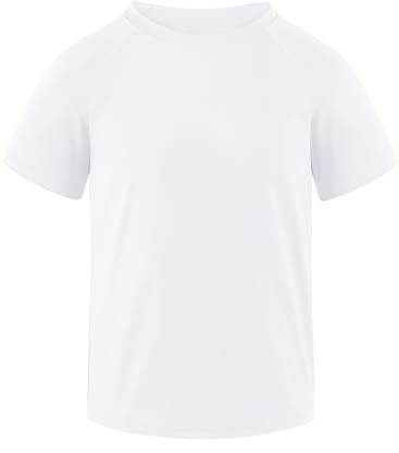 Auranso Boys Rash Guard Short Sleeve Boys Swim Shirt UPF 50+ Quick Dry Shirt White 9-10 Years