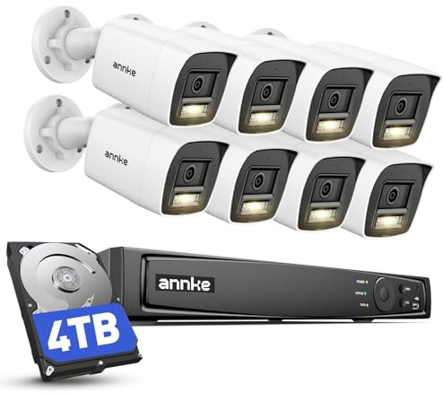 ANNKE 4K PoE - Set di telecamere di sorveglianza 16 CH 4 K NVR con 8 telecamere IP Bullet 8 MP da 4 TB, H.265 + sistema di sorveglianza video, visione notturna 30 m, IP67, resistente alle