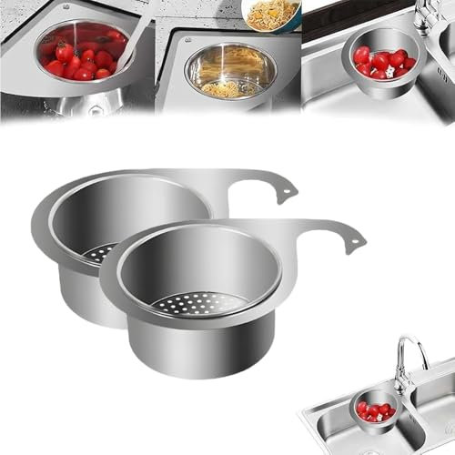 Stainless Steel Swan Sink Strainer, Multifunctional Drain Basket, Faucet Hanging Filter, Corner Sink Strainer, for Kitchen Waste, Vegetables, Fruits (2 pcs)