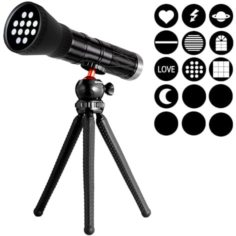 NiceVeedi 4-Color Handheld Photography Lighting Kit with 15 GOBO Filters & Tripod, 6000mAh Rechargeable Photography Flashlight with Diffusion, Zoomable Lighting for Video Recording/Sunset