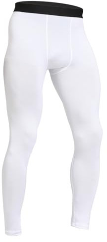 HYCOPROT Pantalon de Compression pour Hommes Séchage Rapide Pantalon de Course Leggings de Sport Caleçons de Collant pour Basketball Fitness Jogging (Blanc, M)