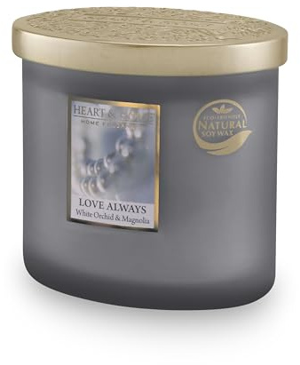 HEART & HOME - Candela profumata a base di cera naturale di soia per la casa - Ellisse 2 stoppini Amour Sempre - Durata di combustione 40 ore - Regalo, decorazione e profumo per la casa, vaso di vetro