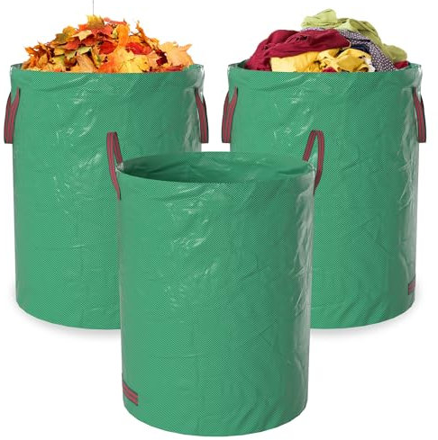 SUBTLETY 500 Liter Gartenabfallsäcke Set Laubsack aus 150g/㎡ Polypropylen-Gewebe Tragbare Gartensäcke mit Griffen wasserdichte Grünschnittsäcke für Gartenabfall, Pflanzen, Streugut, Heu (3 Stück)