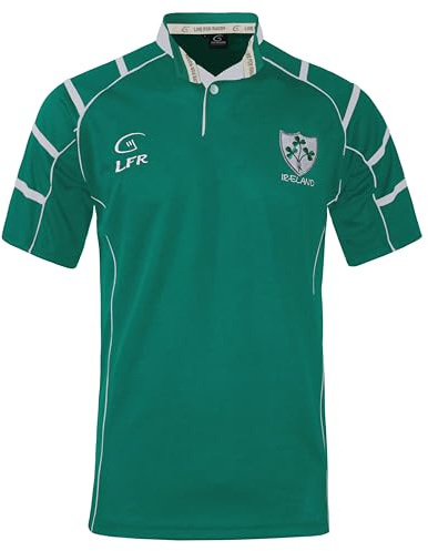 Malham USA Ireland Rugby Jersey - Embroidered Shamrock Crest - Breathable Short Sleeve Shirt - Classic Fit Irish Rugby Shirt for Men - Emerald Green with White Accents (XXX-Large)