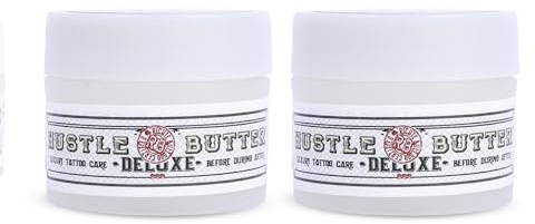 TATTOO HUSTLE BUTTER DELUXE ORIGINAL – 2x30ml crème de soin tatouage vegan aux ingrédients naturels comme mangue, papaye et beurre de karité, favorise la cicatrisation, réduit rougeurs et gonflements