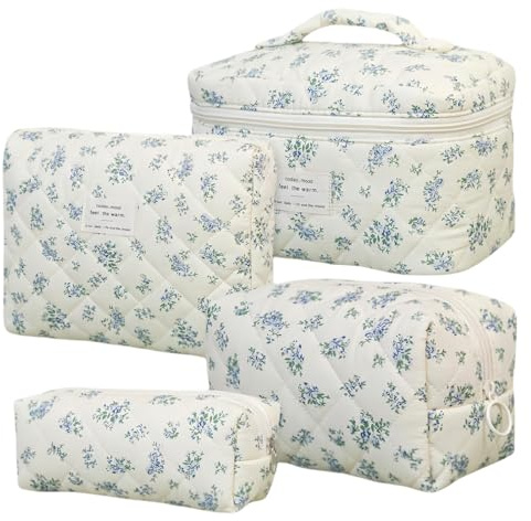 Set di 4 trousse cosmetiche da donna con motivo floreale, grande beauty case & make up, borsa portatile per trucco, borsa da toilette impermeabile, per donne e ragazze, ideale per tutti i giorni e i