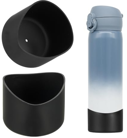 sourcing map Lot de 2 bottes de bouteille d'eau en silicone, protecteur de gobelet en silicone, manchon de protection antidérapant pour bouteilles d'eau en acier inoxydable, noir