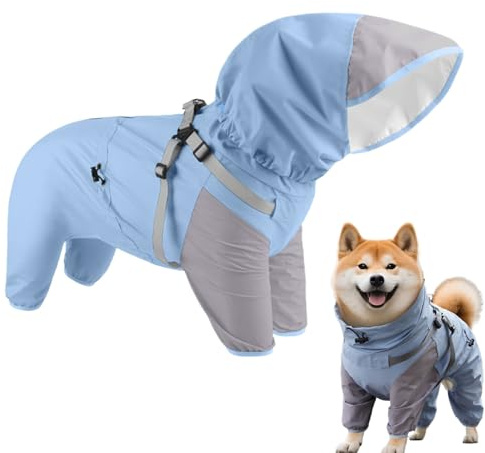 Quorvex Veste de Pluie pour Chiens - Poncho Imperméable à Capuche - Vêtement Réfléchissant Imperméable pour Chiens et Chiots Taille M à XL Lors de Promenades Extérieures par Temps