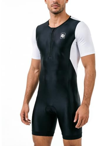 CGLRybO Men's One-Piece Short Sleeve Triathlon Suit - Skin-Tight, Ideal for Running Cycling Swimming - Best for Ironman Racing