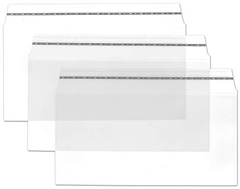 Durchsichtige Briefumschläge in DIN LANG - 50 Stück - Haftklebung - glasklare Post-Umschläge aus Transparentfolie - 11,0 x 22,0 cm - ideal für Werbung, Einladungen und Präsente - von GUSTAV NEUSER