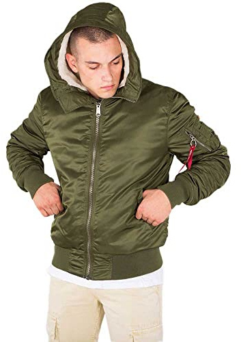Alpha Industries MA-1 Bomberjacka med huva för män Dark Green