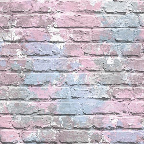 3D brick effect wallpaper lilac pink blue paint splash slates stones rustic painted