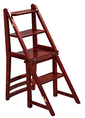 Klapptreppe Klapptritt Leiter Tritthocker mit 4 Holz Stufen Trittleiter leicht und faltbar Klappleiter Klappstuhl Trittleiter für Zuhause Bibliothek Loft Leiterregale - 150 kg Kapazität