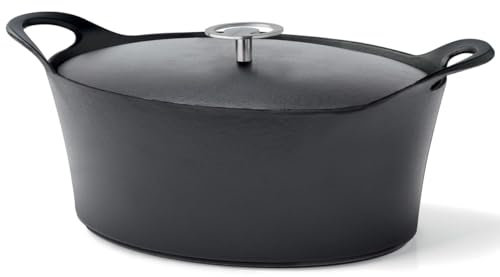 Cuisinox Volcan - Cocotte ovale 29cm fonte de fer émaillée noire avec couvercle