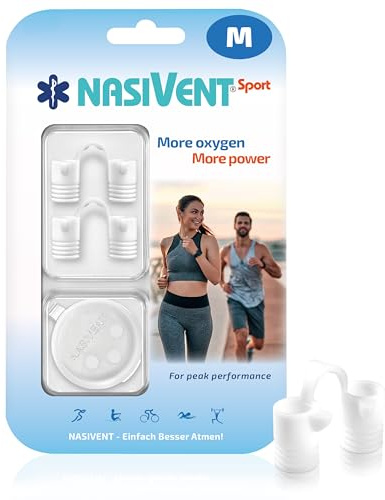 Nasivent Sport, Dilatatore nasale Premium, Taglia M, migliorato la respirazione nasale durante lo sport e contro il russare
