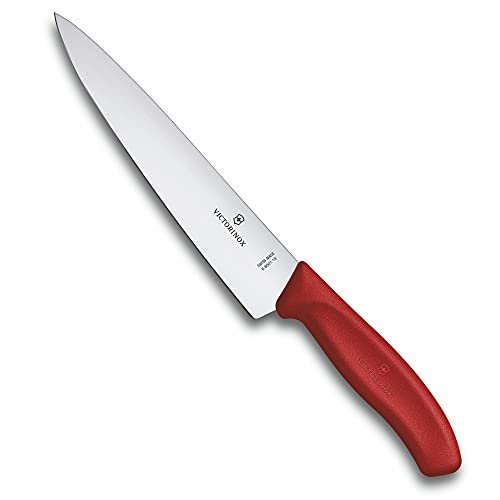 Victorinox Swiss Classic, Profi Tranchiermesser, Extra Scharfe Klinge, gerader Schliff, 19 cm, Kunststoffgriff, Rostfreier Stahl, rot