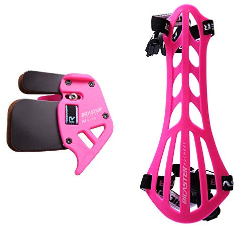 Bicaster Bågskytte Finger Tab Guard (RH) + Arm Guard Set för tradition Bow Återkommande rosett skyddsutrustning Rosa XS