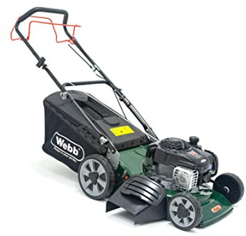 Webb WER18HW4 18/46cm Self Propelled Rotary Petrol Lawnmower, 140cc Engine, 8 Cutting Heights, 65L Collection Bag - 3 Year Guarantee