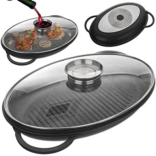 orion group - Grillpfanne Pfanne Granitpfanne Bratpfanne mit Deckel tief mit Granitbeschichtung - brat & universalpfannen – Non stick Cooking Pan Frying Pans - GRANDE AROMA 43x28x6 cm